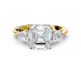 Yellow gold Asscher Cut Diamond Three-Stone Ring with Pear Side Stones and Four-Prong Setting_101