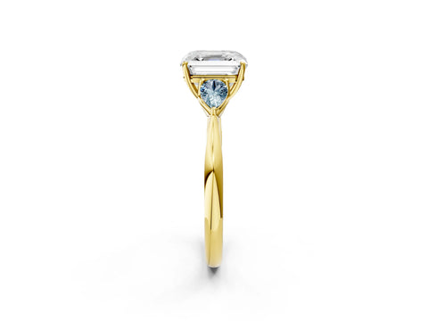 Yellow gold Asscher Cut Diamond Three-Stone Ring with Pear with Aquamarine side stone Side Stones and Prong Setting_2