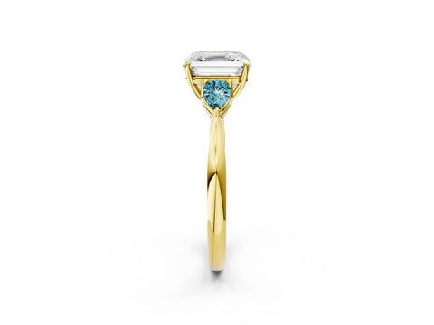 Yellow gold Asscher Cut Diamond Three-Stone Ring with Pear with Blue Topaz side stone Side Stones and Prong Setting_2