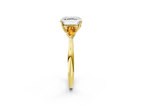 Yellow gold Asscher Cut Diamond Three-Stone Ring with Pear with Citrine side stone Side Stones and Prong Setting_2