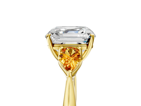 Yellow gold Asscher Cut Diamond Three-Stone Ring with Pear with Citrine side stone Side Stones and Prong Setting_5