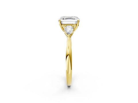 Yellow gold Asscher Cut Diamond Three-Stone Ring with Pear with Moissanite side stone Side Stones and Prong Setting_2