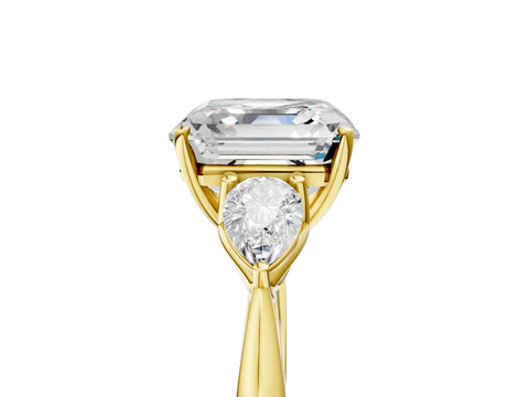 Yellow gold Asscher Cut Diamond Three-Stone Ring with Pear with Moissanite side stone Side Stones and Prong Setting_5