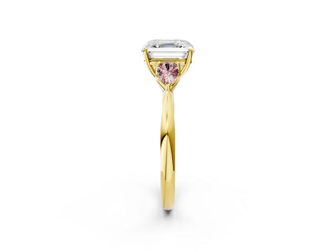 Yellow gold Asscher Cut Diamond Three-Stone Ring with Pear with Morganite side stone Side Stones and Prong Setting_2