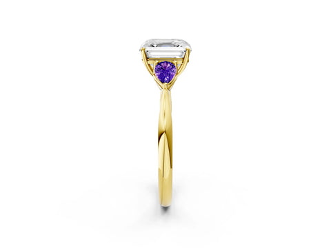 Yellow gold Asscher Cut Diamond Three-Stone Ring with Pear with Tanzanite side stone Side Stones and Prong Setting_2