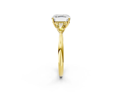 Yellow gold Asscher Cut Diamond Three-Stone Ring with Pear with Yellow Sapphire side stone Side Stones and Prong Setting_2