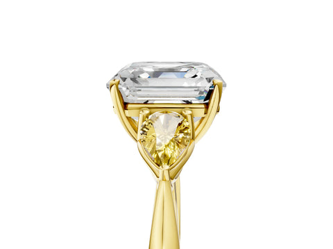 Yellow gold Asscher Cut Diamond Three-Stone Ring with Pear with Yellow Sapphire side stone Side Stones and Prong Setting_5