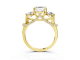 Yellow gold Asscher Cut Diamond Three-Stone Ring with Prong Setting and Pavé Band_6