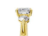 Yellow gold Asscher Cut Diamond Three-Stone Ring with Prong Setting and Pavé Band_8
