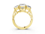 Yellow gold Asscher Cut Diamond Three-Stone Ring with Prong Setting and Textured Band_10