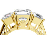 Yellow gold Asscher Cut Diamond Three-Stone Ring with Prong Setting and Textured Band_11