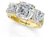 Yellow gold Asscher Cut Diamond Three-Stone Ring with Prong Setting and Textured Band_32