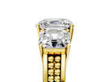 Yellow gold Asscher Cut Diamond Three-Stone Ring with Prong Setting and Textured Band_36