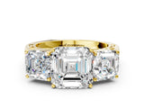 Yellow gold Asscher Cut Diamond Three-Stone Ring with Prong Setting and Textured Band_7