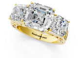 Yellow gold Asscher Cut Diamond Three-Stone Ring with Prong Setting and Textured Band_8