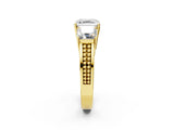 Yellow gold Asscher Cut Diamond Three-Stone Ring with Prong Setting and Textured Band_9