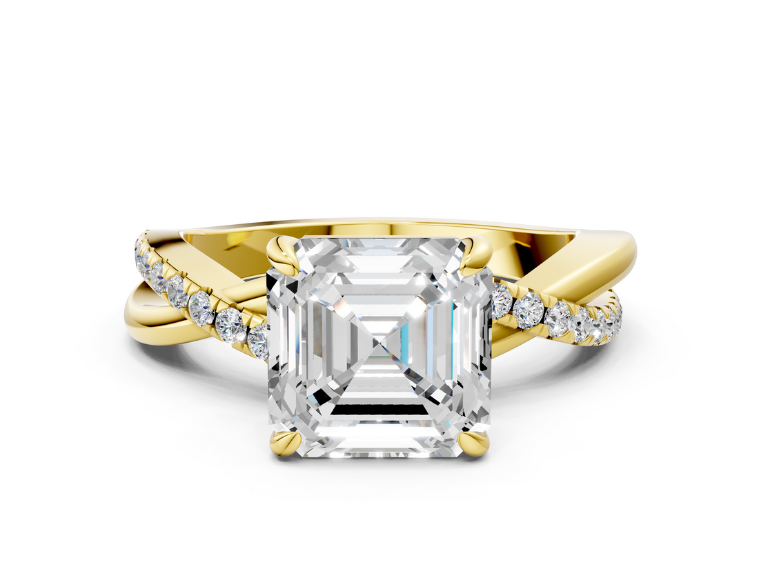 Yellow gold Asscher Cut Diamond Twist Band Solitaire with Prong Setting_23