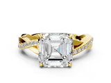 Yellow gold Asscher Cut Diamond Twisted Band Engagement Ring with Prong Setting_3