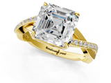 Yellow gold Asscher Cut Diamond Twisted Band Engagement Ring with Prong Setting_4
