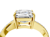 Yellow gold Asscher Cut Diamond Twisted Band Engagement Ring with Prong Setting_7