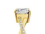 Yellow gold Asscher Cut Diamond Twisted Band Engagement Ring with Prong Setting_8