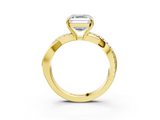 Yellow gold Asscher Cut Diamond Twisted Band with Pavé Setting and Four-Prong Setting_26