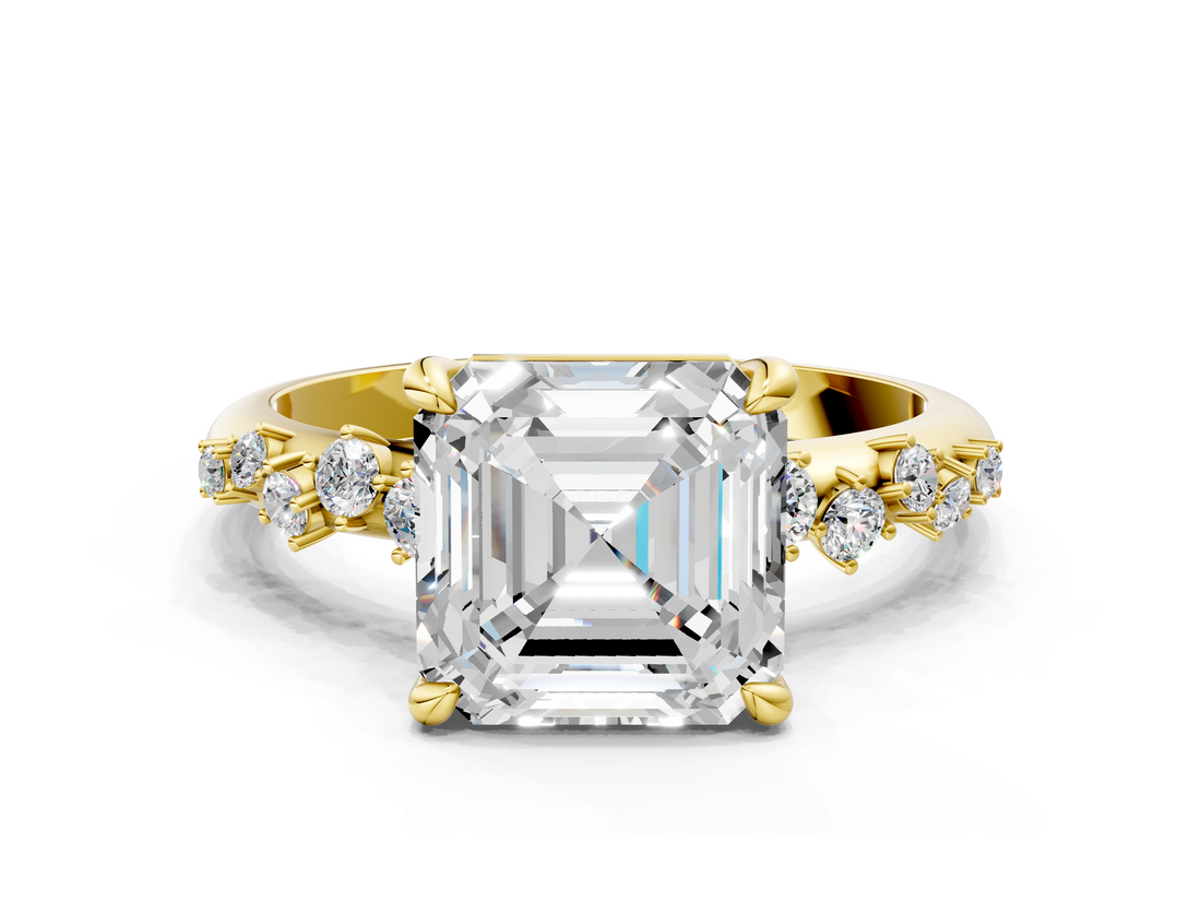Yellow gold Asscher Cut Diamond Vine Band with Four-Prong Setting_6