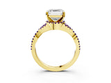 Yellow gold Asscher Cut Diamond with Amethyst side stone Halo Twist Band Solitaire Prong Setting Ring_27
