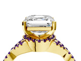 Yellow gold Asscher Cut Diamond with Amethyst side stone Halo Twist Band Solitaire Prong Setting Ring_28