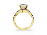 Yellow gold Asscher Cut Diamond with Amethyst side stone Halo Twist Band Solitaire Prong Setting Ring_39