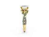 Yellow gold Asscher Cut Diamond with Aquamarine side stone Halo Twist Band Solitaire Prong Setting Ring_14