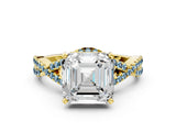 Yellow gold Asscher Cut Diamond with Aquamarine side stone Halo Twist Band Solitaire Prong Setting Ring_36