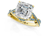 Yellow gold Asscher Cut Diamond with Aquamarine side stone Halo Twist Band Solitaire Prong Setting Ring_37