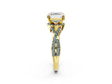 Yellow gold Asscher Cut Diamond with Aquamarine side stone Halo Twist Band Solitaire Prong Setting Ring_38