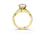 Yellow gold Asscher Cut Diamond with Aquamarine side stone Halo Twist Band Solitaire Prong Setting Ring_39