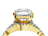 Yellow gold Asscher Cut Diamond with Aquamarine side stone Halo Twist Band Solitaire Prong Setting Ring_40