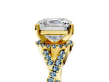 Yellow gold Asscher Cut Diamond with Aquamarine side stone Halo Twist Band Solitaire Prong Setting Ring_41