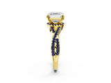 Yellow gold Asscher Cut Diamond with Blue Sapphire side stone Halo Twist Band Solitaire Prong Setting Ring_38