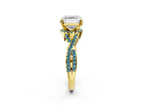 Yellow gold Asscher Cut Diamond with Blue Topaz side stone Halo Twist Band Solitaire Prong Setting Ring_38