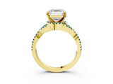 Yellow gold Asscher Cut Diamond with Blue Topaz side stone Halo Twist Band Solitaire Prong Setting Ring_39