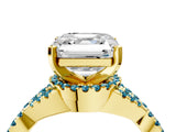 Yellow gold Asscher Cut Diamond with Blue Topaz side stone Halo Twist Band Solitaire Prong Setting Ring_40
