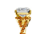 Yellow gold Asscher Cut Diamond with Citrine side stone Halo Twist Band Solitaire Prong Setting Ring_17
