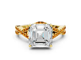 Yellow gold Asscher Cut Diamond with Citrine side stone Halo Twist Band Solitaire Prong Setting Ring_36
