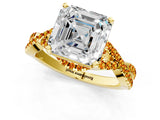 Yellow gold Asscher Cut Diamond with Citrine side stone Halo Twist Band Solitaire Prong Setting Ring_37