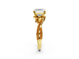 Yellow gold Asscher Cut Diamond with Citrine side stone Halo Twist Band Solitaire Prong Setting Ring_38