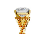 Yellow gold Asscher Cut Diamond with Citrine side stone Halo Twist Band Solitaire Prong Setting Ring_41