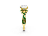 Yellow gold Asscher Cut Diamond with Emerald side stone Halo Twist Band Solitaire Prong Setting Ring_14