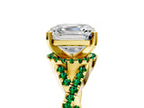 Yellow gold Asscher Cut Diamond with Emerald side stone Halo Twist Band Solitaire Prong Setting Ring_17