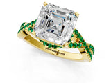 Yellow gold Asscher Cut Diamond with Emerald side stone Halo Twist Band Solitaire Prong Setting Ring_37