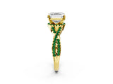 Yellow gold Asscher Cut Diamond with Emerald side stone Halo Twist Band Solitaire Prong Setting Ring_38